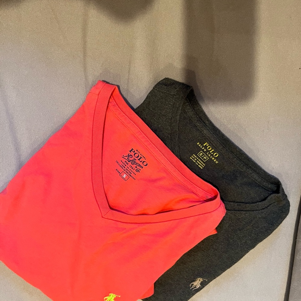 Polo Ralph Lauren V-Neck T-Shirts in Pink and Gray